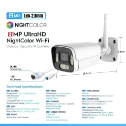 ICsee 4K 8MP Wireless Outdoor Security Wifi AI Camera 98ft NightColor Human Detection Bullet Waterproof IP Camera H.265 2.8mm