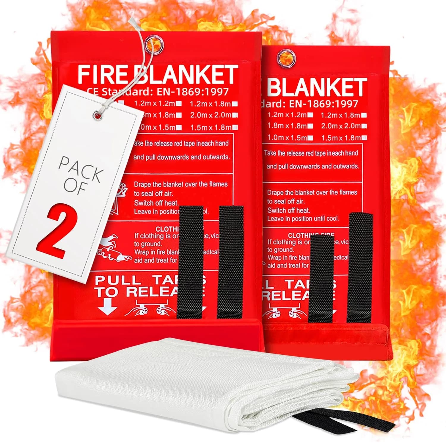 Pack Of 2 Fire Blanket Fiberglass Fire Emergency Rescue Shelter Flame Retardant Escape Survival Safety Cover