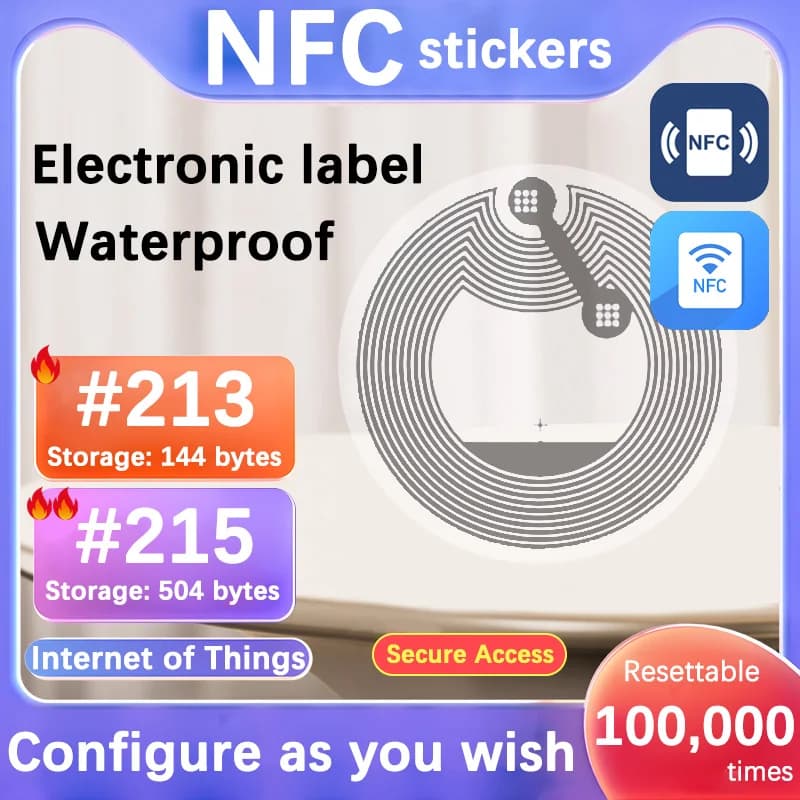 NFC tag sticker labels, IoT tags, personal automation shortcuts, 13.56MHz, share los13, nfc213, nfc215, rfid