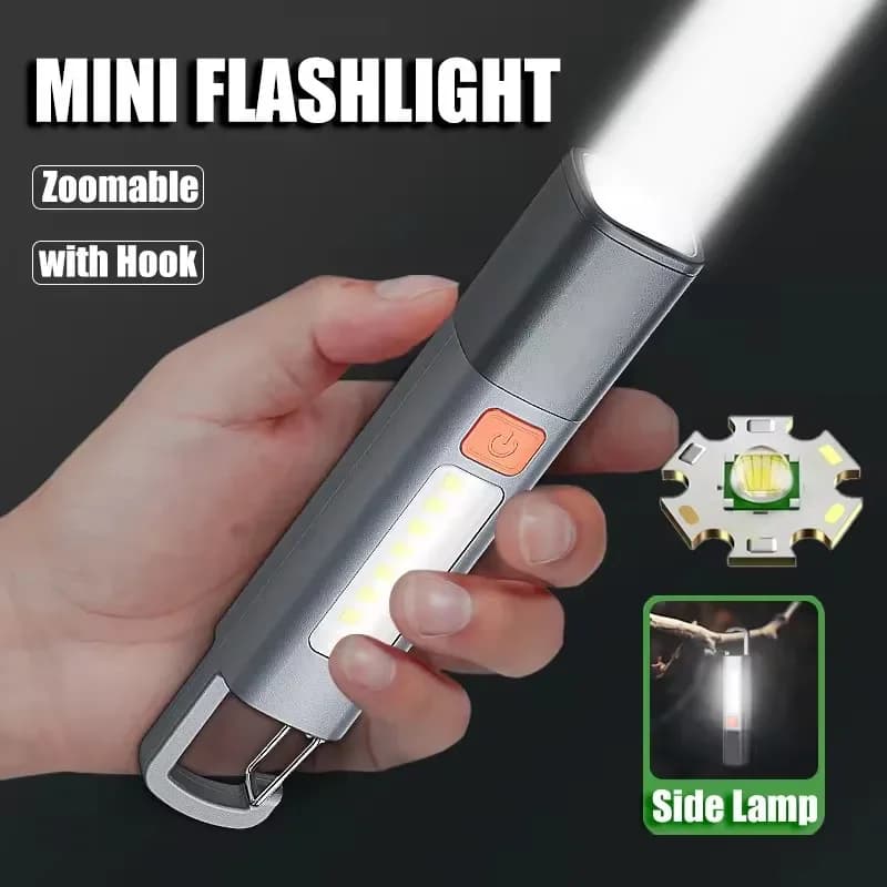 1-10PCS Super Bright LED Flashlight XPE Torch Light With Hook Camping Light USB Rechargeable Zoomable Waterproof Flashlight