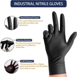 30/50PCS Black Nitrile Gloves Disposable 8Mil Thick Heavy Duty Industrial Safety Gloves Diamond Textured Mechanics Work Gloves