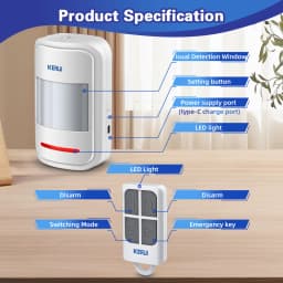 KERUI 433MHz Infrared Motion Sensor Detector Alarm/Doorbell Two Modes Wireless PIR Motion Alarm with Remote SOS for Home Elders