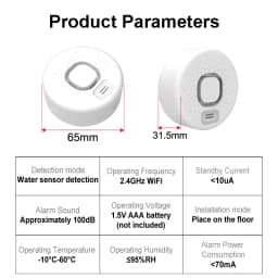 Tuya WiFi Water Leak Detector 100dB Smart Sound Alarm APP Real-time Monitoring Home Kitchen/Basement/Laundry Room Protection