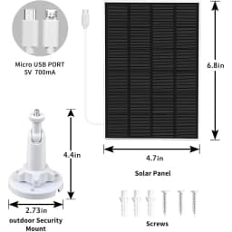 5V Solar Charging Panel Outdoor Solar Panel 10FT(3M) Cable Length with Micro-USB or Type-C for Rechargeable Battery Camera