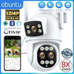 12MP 6K WiFi IP Camera Outdoor 8X Zoom Dual Screens 6MP PTZ Wifi Surveillance Camera Night Vision ICSEE APP CAM Human Detection