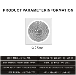 NFC Tags Nt/ag213 Nt ag215 NFC Sticker 13.56Mhz Programmable NT/AG 213 215 RFID tag Stickers Adhesive Labels for NFC Phones