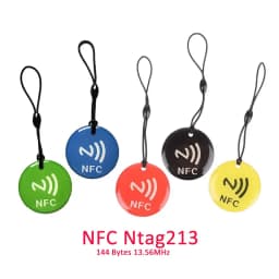 10pcs Ntag213 NFC Tag Lable Token With Rope RFID 13.56MHz 144 Bytes ISO14443A Epoxy Card 35mm Diameter For All NFC Enabled Phone