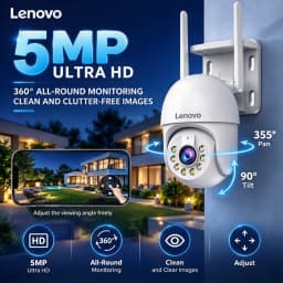 Lenovo 5MP Outdoor IP Camera IP66 Waterproof WiFi Two-Way Audio Security Surveillance Camera Motion Alarm HD Color Night Vision