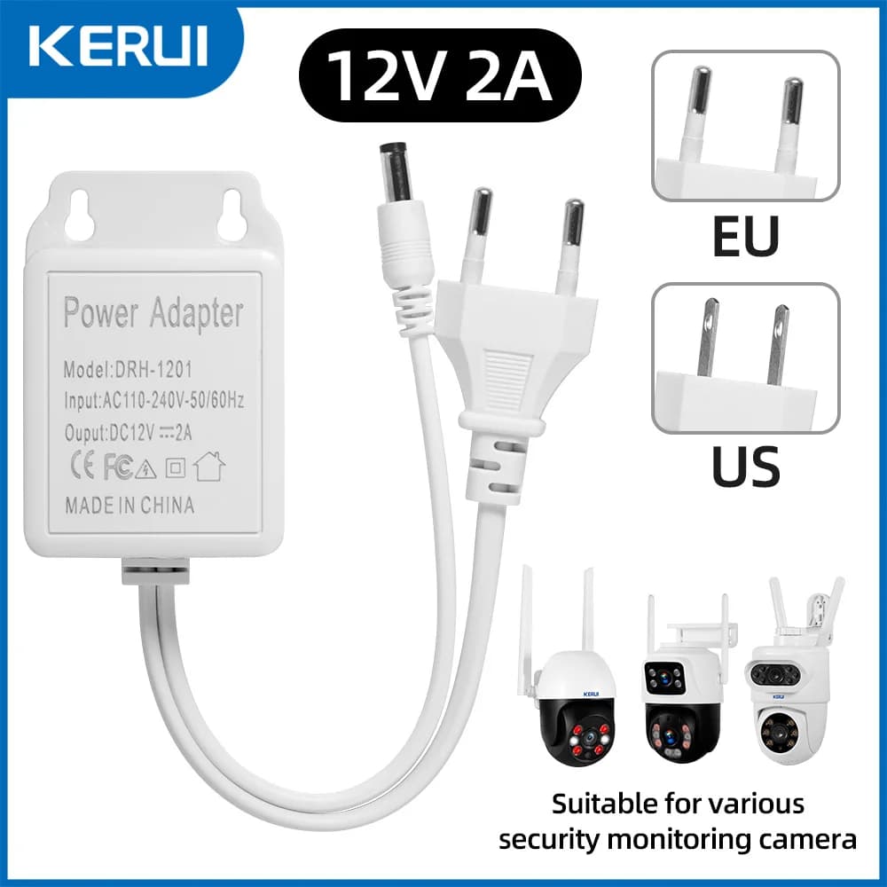 White Color CCTV Camera Power Adapter Waterproof Outdoor AC/DC 12V 2A Power Supply EU US Plug Adapter CCTV Camera Charger