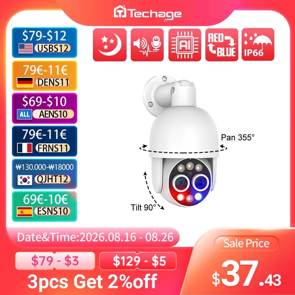 4K PTZ 8X Hybrid Zoom 2.8mm 12mm Dual Lens POE IP Camera 8MP Outdoor Human Detect Auto Track Security Camera Color Night