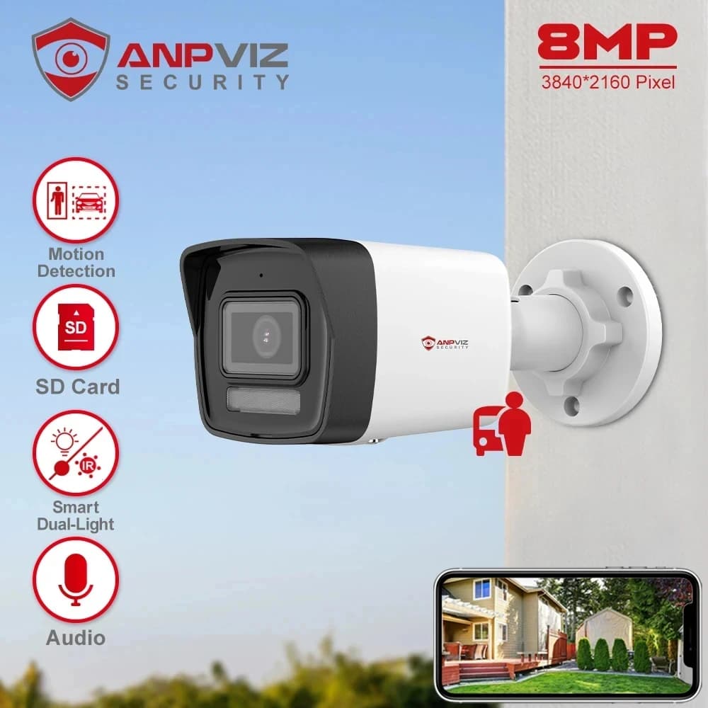 Anpviz AI 8MP 5MP POE IP Camera Bullet Outdoor Smart Dual-Light Color Vu 30m CCTV Video Surveillance Motion Detection 2.0 H.265+