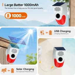 Outdoor Solar Strobe Light with Remote Wireless 120db Alarm System Outside Weatherproof for Home Infrared Motion Sensor