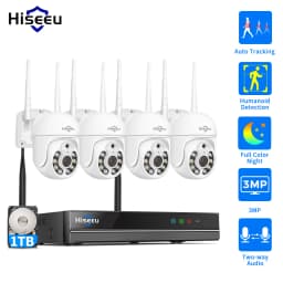 Hiseeu 3/5MP WiFi Security Surveillance Camera System Kit Motion Tracking Color Night Vision 10CH NVR Wireless CCTV Cameras Set