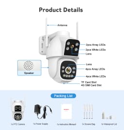 4MP 4G Wifi Surveillance Camera AI Auto Tracking Color Night Vision Two Way Audio Outdoor Dual Lens Dual Screen PTZ Security Cam