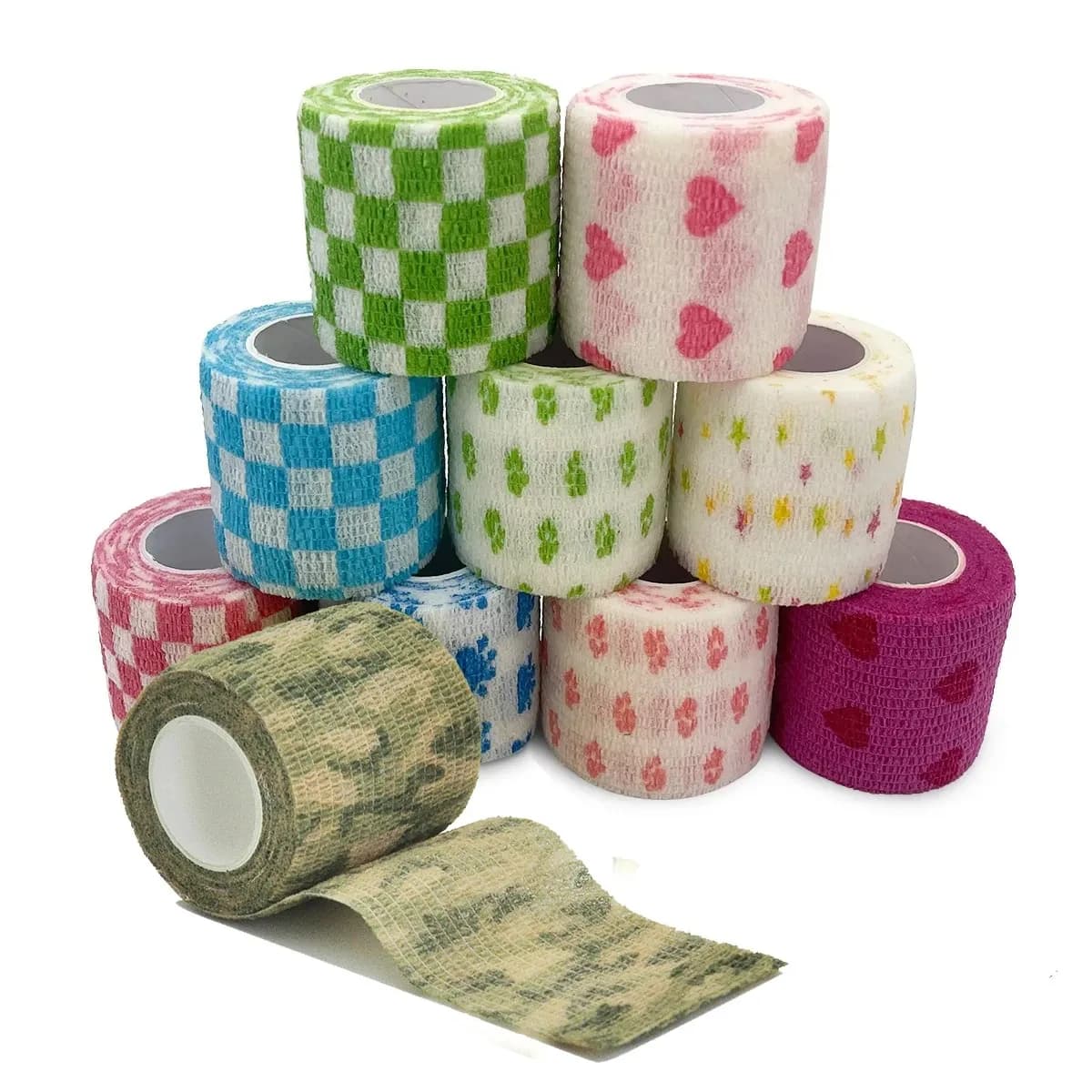 Printed Self Elastic Adhesive Athletic Tape Wraps 2.5cm Sports Colorful Bandage for Tattooing Finger Joint Knee Pet