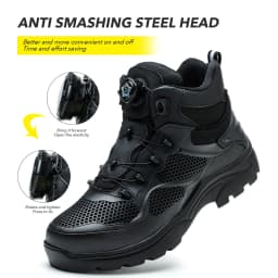 Men's New High-Top Knob Buckle Lightweight Breathable Anti-Smash Steel Head Anti-Stabbing Safety Protection Work Shoes