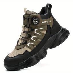 Men's New High-Top Knob Buckle Lightweight Breathable Anti-Smash Steel Head Anti-Stabbing Safety Protection Work Shoes