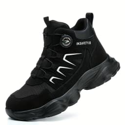 Men's New High-Top Knob Buckle Lightweight Breathable Anti-Smash Steel Head Anti-Stabbing Safety Protection Work Shoes