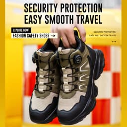 Men's New High-Top Knob Buckle Lightweight Breathable Anti-Smash Steel Head Anti-Stabbing Safety Protection Work Shoes