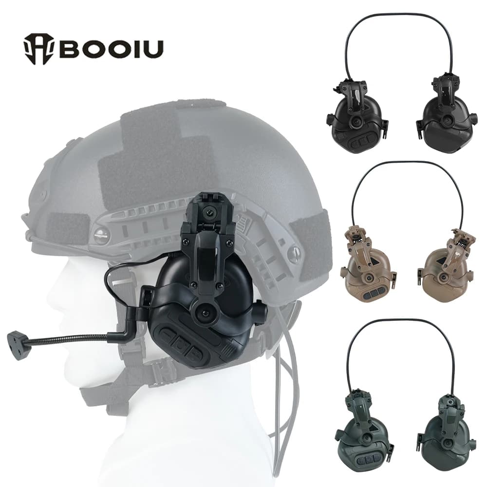 BOOIU Tactical Shooting Headset Fast Helmet 3.5mm Interface Pickup Headphones Tactical Training Communication Hearing Earmuff