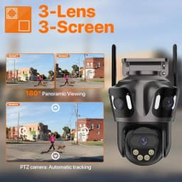 Three Screen WIFI IP Camera Outdoor 4K Dual Lens PTZ Camera AI Human Detection IP66 Waterproof CCTV Video Security Camera ICsee