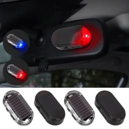 2PCS Solar Powered Car Fake Security Light Blue/Red Simulated Wireless Warning Lights Anti-Theft Alarm Flashing Signal Lamp