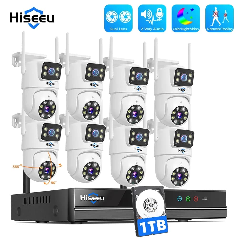 Hiseeu H.265 10CH NVR 3K 6MP Surveillance System Dual Lens Smart PTZ IP Camera Color Night Vision Auto Tracking WiFi CCTV System