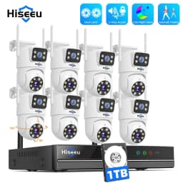 Hiseeu H.265 10CH NVR 3K 6MP Surveillance System Dual Lens Smart PTZ IP Camera Color Night Vision Auto Tracking WiFi CCTV System
