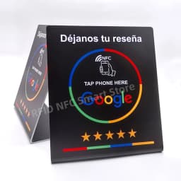 Déjanos tu reseña NFC Google Review NFC Stand Display Table Display URL Writing Social Media Business Review Card