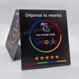 Déjanos tu reseña NFC Google Review NFC Stand Display Table Display URL Writing Social Media Business Review Card