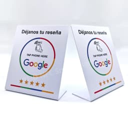 Déjanos tu reseña NFC Google Review NFC Stand Display Table Display URL Writing Social Media Business Review Card