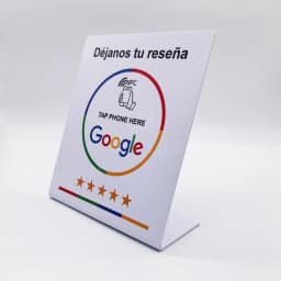 Déjanos tu reseña NFC Google Review NFC Stand Display Table Display URL Writing Social Media Business Review Card