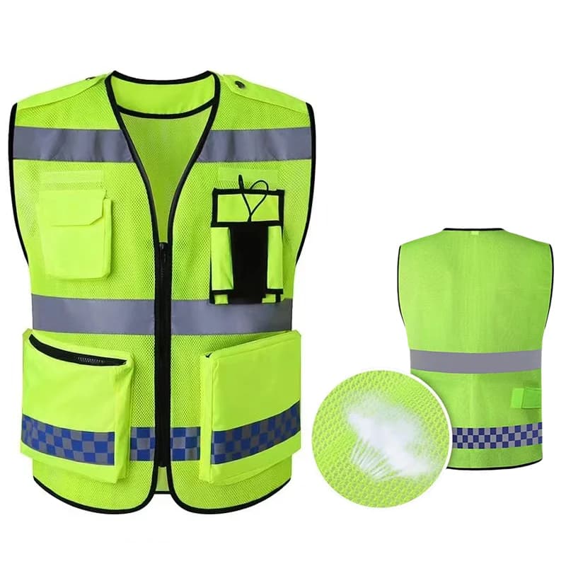 New Summer Breathable Safety Vest Night Work Security Sleeveless Road Construction Workwear Zipper Pockets Unisex
