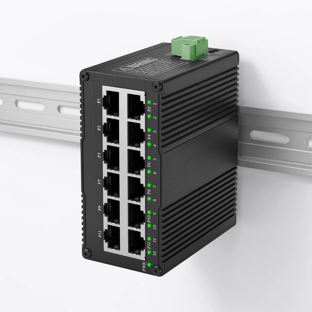 Industrial 12 Ports Ethernet Switch,Din Rail Mount Gigabit PoE Network Switch,Unmanaged 1000M RJ45 Switch,IEEE 802.3af/at/bt