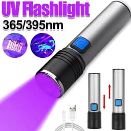 395nm UV Flashlight Blacklight Zoomable USB Rechargeable UV Light Ultraviolet Flashlight for Pet Urine Detection Resin Curing