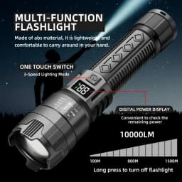 Ultra Bright LED Flashlight 2000LM Type-C Rechargeable Long Range Zoom Tactical Torch Outdoor Emergency Camping Fishing Lantern