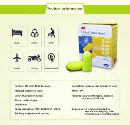 3M noise-canceling earplugs 312-1250 sound-isolating earplugs Sleeping Learning Factory noise-proof earplugs Hearing Protection.