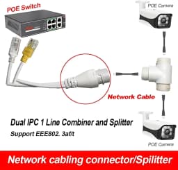 PoE Combiner/Mux, Splitter Network Cabling Connector 3-Way RJ45 for Surveillance Camera Cables, PoE Synthesis Separation