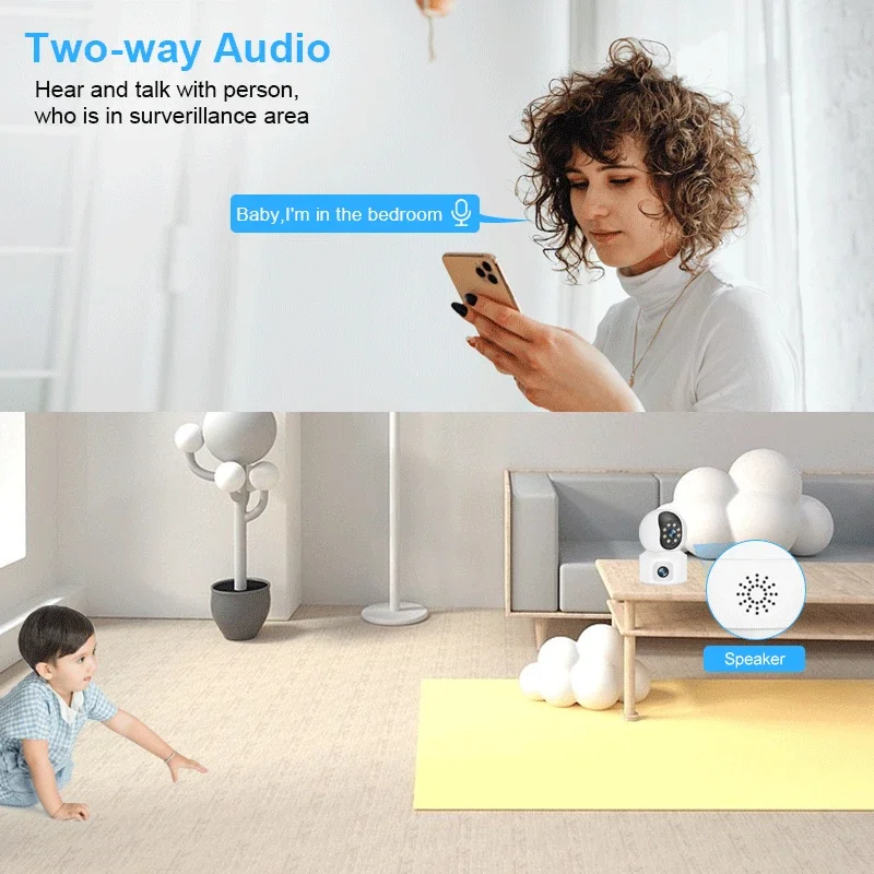 6MP WiFi Camera Dual Screen Two-Way Audio Baby Controllable Monitor Indoor PTZ IP Camera CCTV Surveillance Home Security ICSee