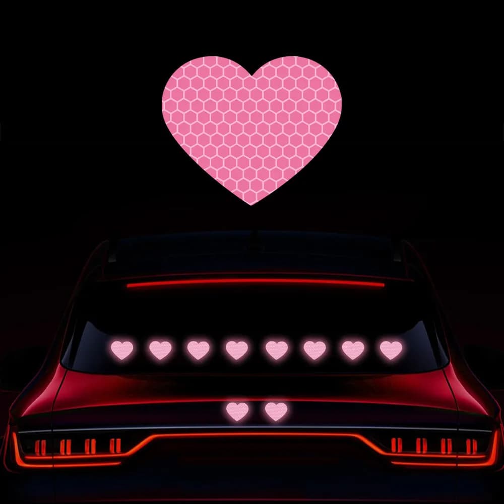 10Pcs Car Bumper Reflective Safety Strip Stickers Love Heart Shaped Car Reflective Sticker Night Driving Warning Safety Tape