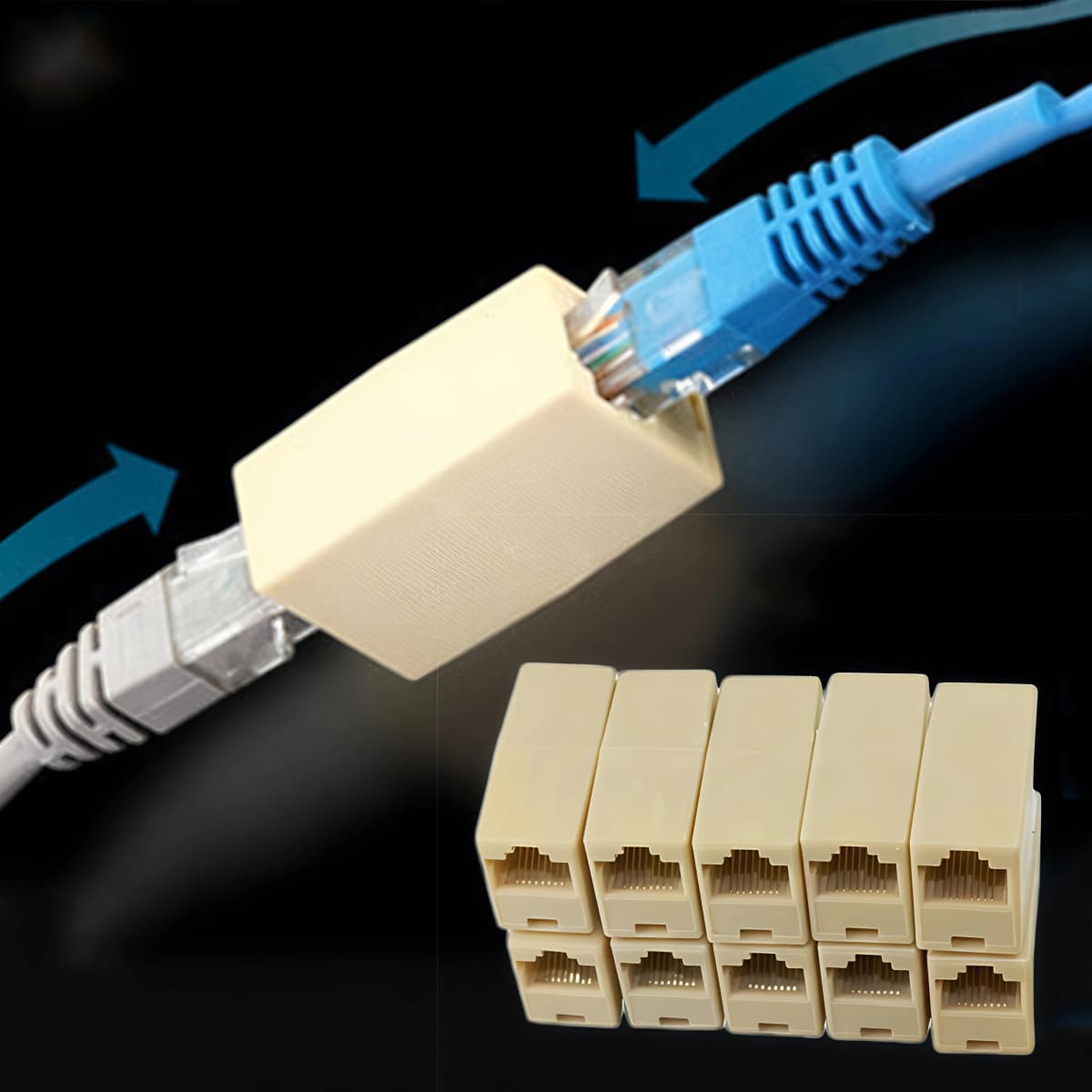 10Pcs Network Ethernet Dual Straight Head Lan Cable Joiner Coupler RJ45 CAT 5 5E 6 6a Extender Plug Network Cable Connector