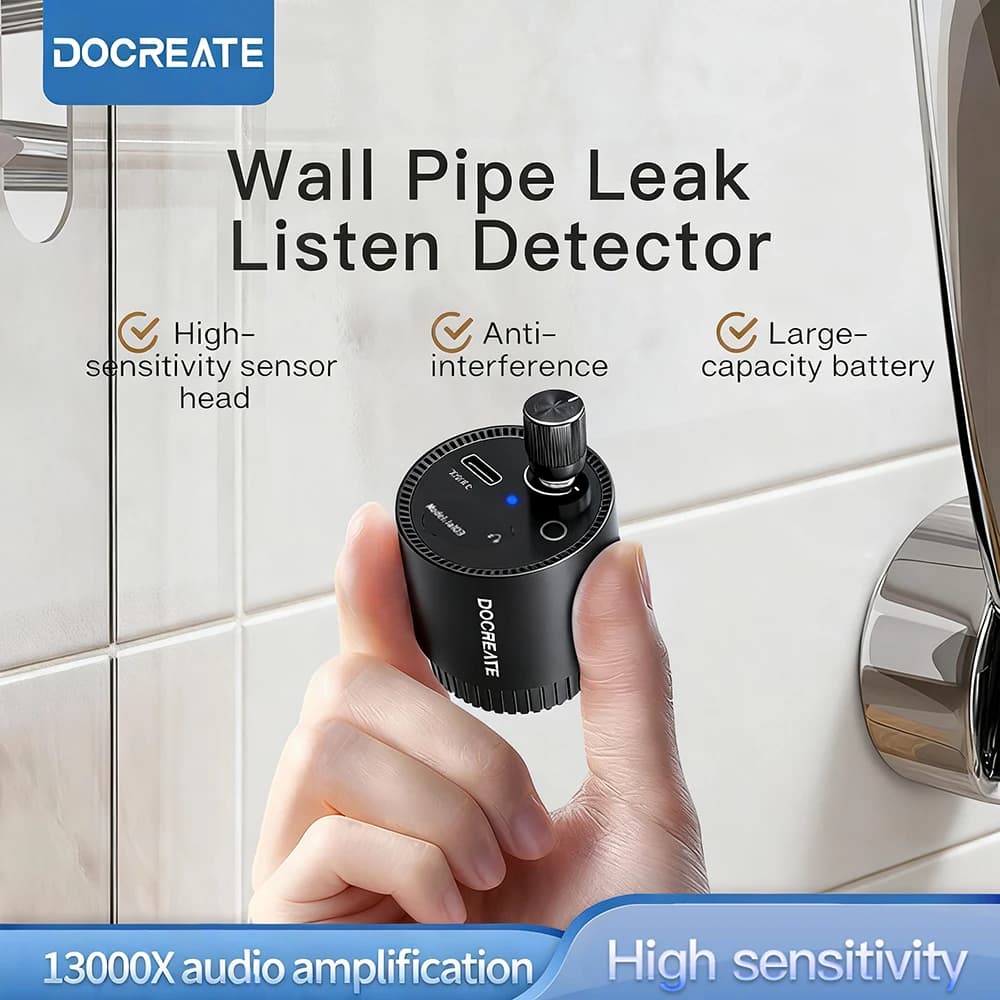 Portable Pipe Leak Detector With 13000X Sound Amplification Type-C Charge for Accurately Locating Water Leaks in Walls and Floor