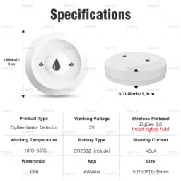 Ewelink Zigbee Smart Water Sensor Flood Leak Detector Remote Monitoring for Kitchen/Bathroom Support Home Assistant Zigbee2mqtt