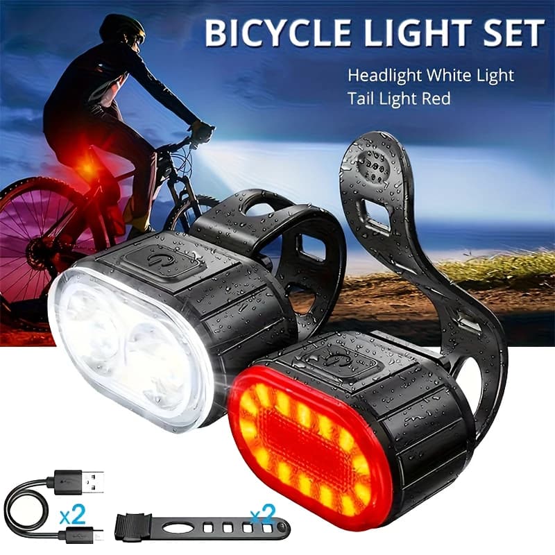 Front Rear Bike Lights Rechargeable Bicycle Cycling USB Flashlight for Bicycle Lighting Front/Rear/Set Bike Accessories