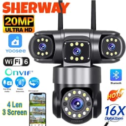 20MP 4 Lenses WiFi Security Camera 360 PTZ Outdoor Wireless 16X Zoom 3 Screen IR Night Vision Auto Tracking Waterproof CCTV Cam