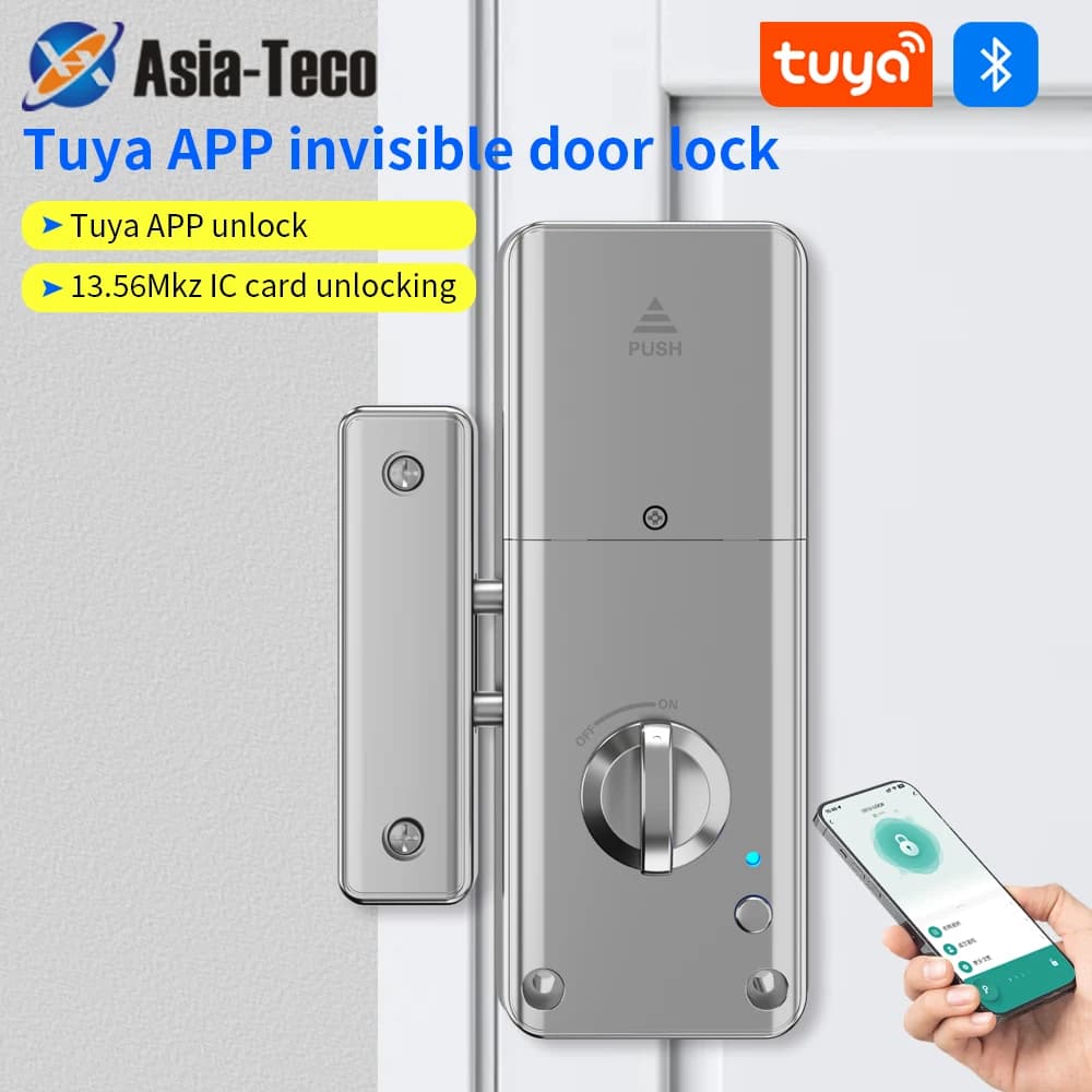 Tuya Bluetooth Electronic Smart Door Handle Lock Invisible Unlock App Pin RFID Card Temporary Guest Password M1 Gateway to Wifi
