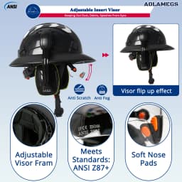 CE Full Brim Hard Hat W/ Built In Goggles Earmuffs Reflective Stickers ANSI Safety Helmets Construction Site Engineer Work Cap