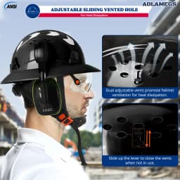CE Full Brim Hard Hat W/ Built In Goggles Earmuffs Reflective Stickers ANSI Safety Helmets Construction Site Engineer Work Cap