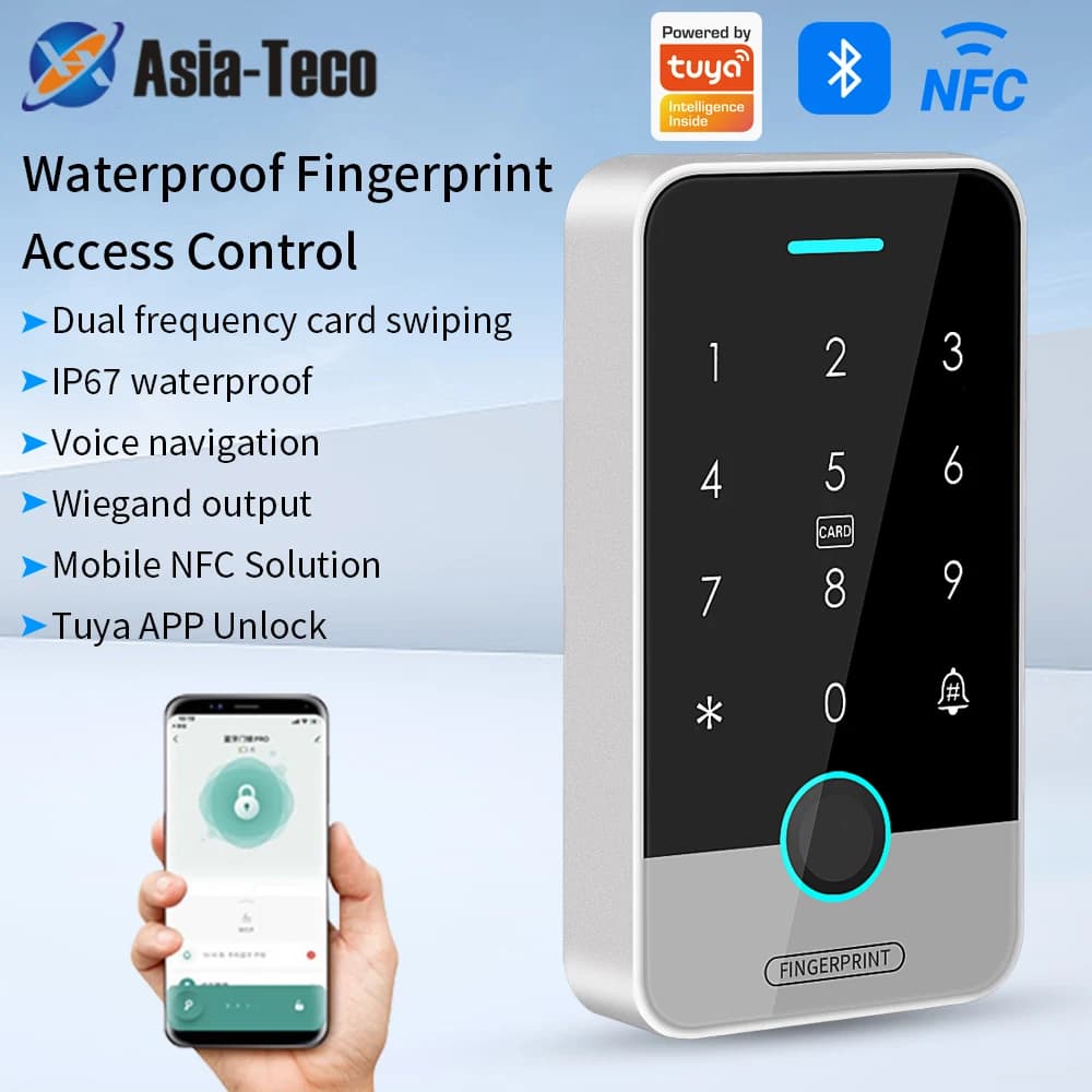 Waterproof Bluetooth Fingerprint Access Control RFID Touch Keyboard 13.56MHz Access Control System Supports Tuya App