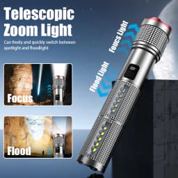 Rechargeable LED Flashlight Powerful Torch with Side Light Power Bank Zoom Emergency Lamp Outdoor Strong Light Camping Lantern